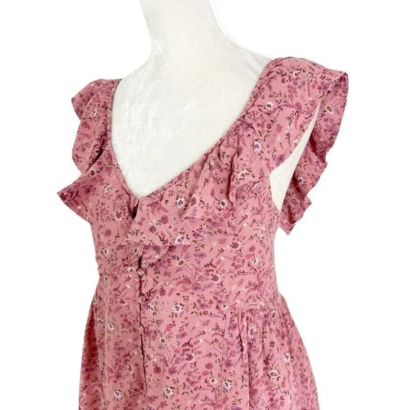 Madewell Floral Ruffle Neck Open Back Mini Dress in Vintage Quartz Size 4 NWT - Picture 7 of 12
